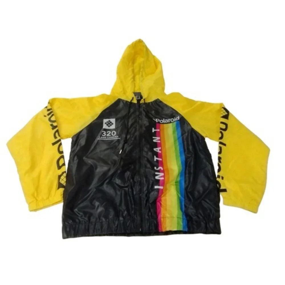 Polaroid Womens Colorblock Hooded Windbreaker Jacket Yellow Black Womens‎ Medium